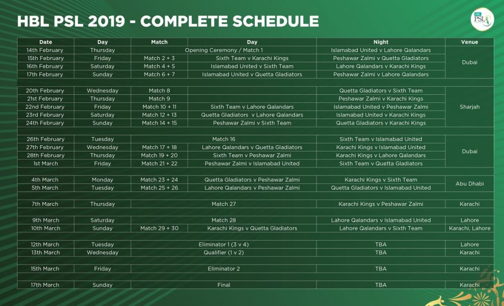 psl 4 2019 final dates